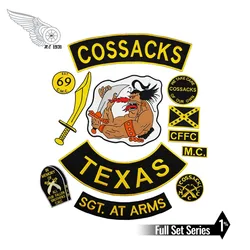 12pcs/ A SET COSSACKS TEXAS MC Embroidered Iron-On Sew On Biker Rider Patch Full Back Size Jacket Vest SGT. AT ARMS Rocker Patch