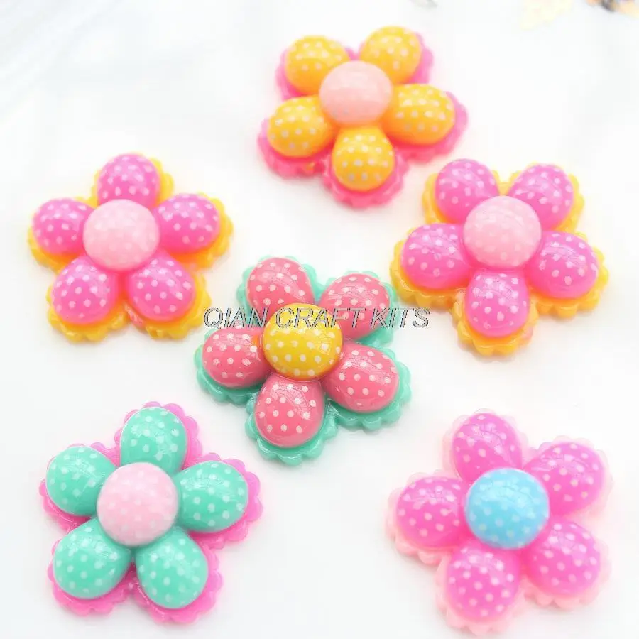 120pcs big 30mm Cute Sunflower Resin Cabochons decoden flatbacks mixed colors Girl Hair Bow Center Crafts DIY D25