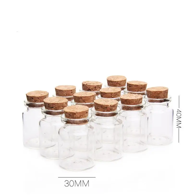 200pcs Diameter 30MM 15ML Clear Wishing Glass Bottle with Cork glass vials display Containers