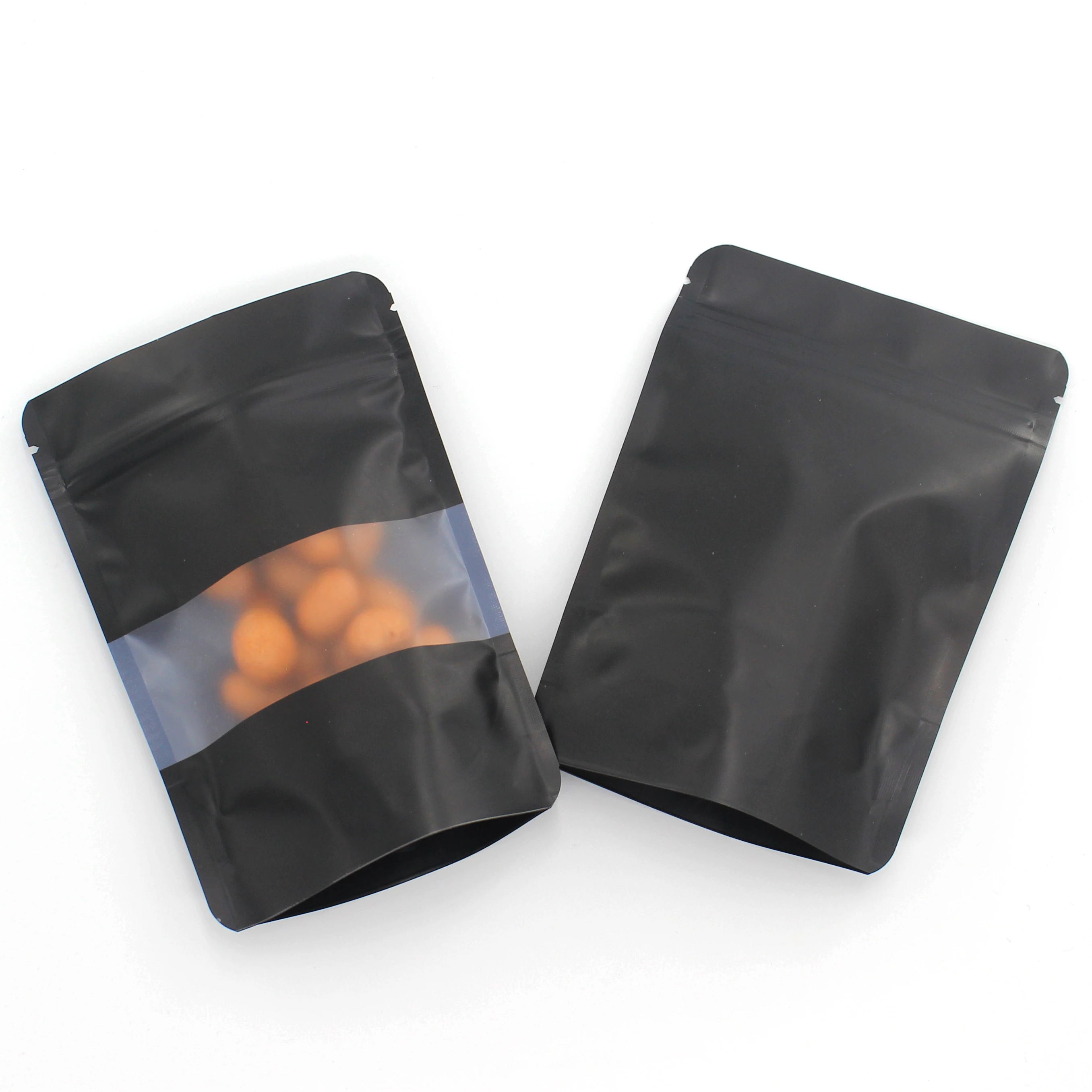 6 Sizes Thick Reclosable PE Ziplock Packaging Bag Matte Black Stand Up Zip Lock Plastic Bags Food Gift Storage Bag with Window