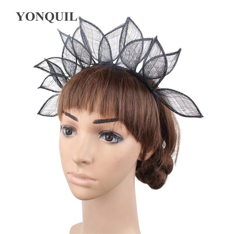 Vintage Black Cute Leaves Design Headbands Grils Sinamay Fascinator Hats Bridal Wedding Hair Accessories Cocktail Hat SYF643