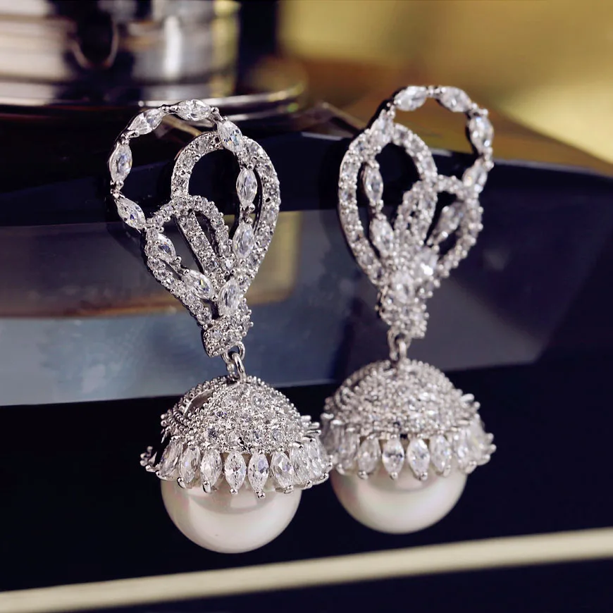 

Luxury Gorgeous Popular Big Butterfly Micro Cubic Zirconia Stone Pave Pearl Long Drop Earrings Women Party Wedding Jewelry
