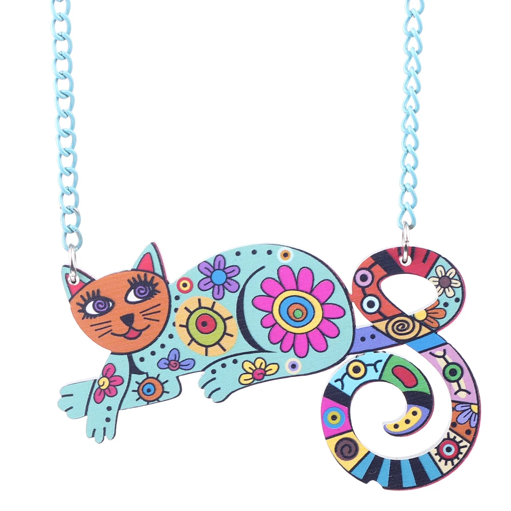 Bonsny Acrylic Cat Necklace Choker Chain Cute Animal Design Fashion Jewelry For Women 2017 News Style Unique Design Brand