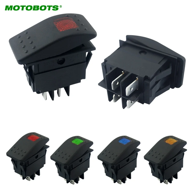 MOTOBOTS 10Pcs 12V/24V Car Boat RV Waterproof 4Pin Prong DPST Rocker Switch Toggle ON/OFF With LED Light 4-Color Optional