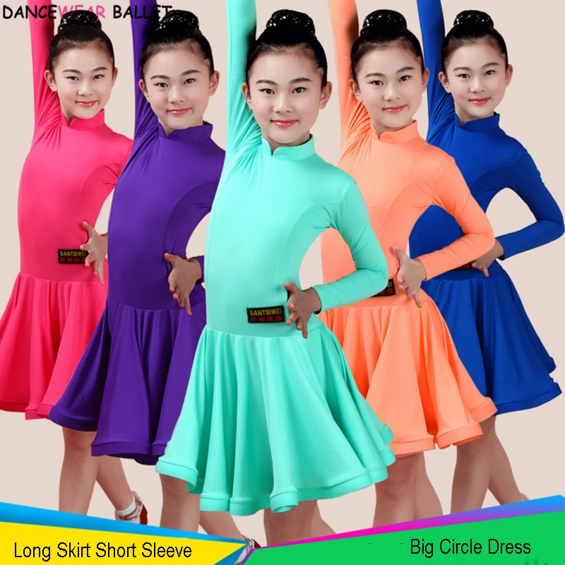 Junior Girls Latin Dance Dresses Big Ballroom Tango Skirt Kids Salsa Performance Competition Costumes Practice Wear