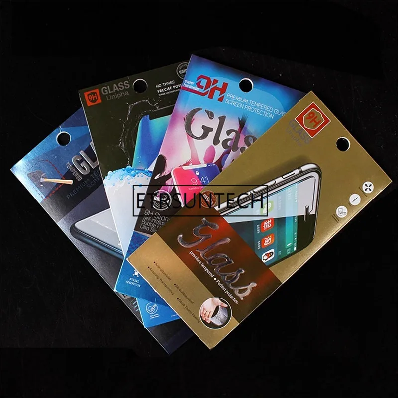 500Pcs Retail Screen Protector Packaging 8.8*18cm Universal Mobile Phone Anti Shatter Film Package Box With Hang Hole Paper Box