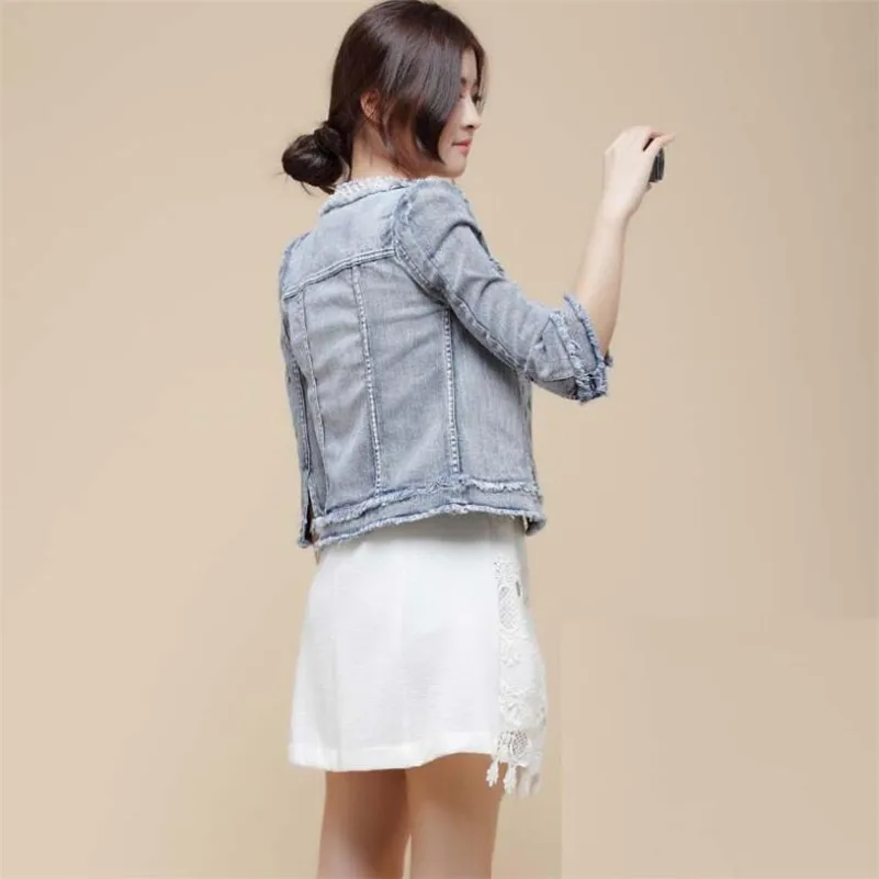 Veste en jean pour femmes, nouveau petit parfum, diamant perlé, coupe courte, slim, sauvage, r1169, 2019