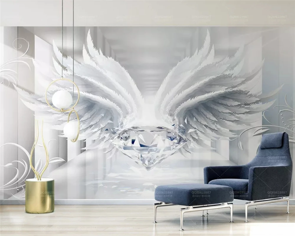 

beibehang Custom wall papers home decor three-dimensional space diamonds wings European pattern TV background wallpaper tapety