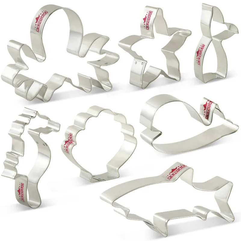 KENIAO Ocean Creatures Cookie Cutter - Shark, Octopus, Seashell, Seahorse, Starfish, Mermaid Tail, whale Biscuit Bread Molds