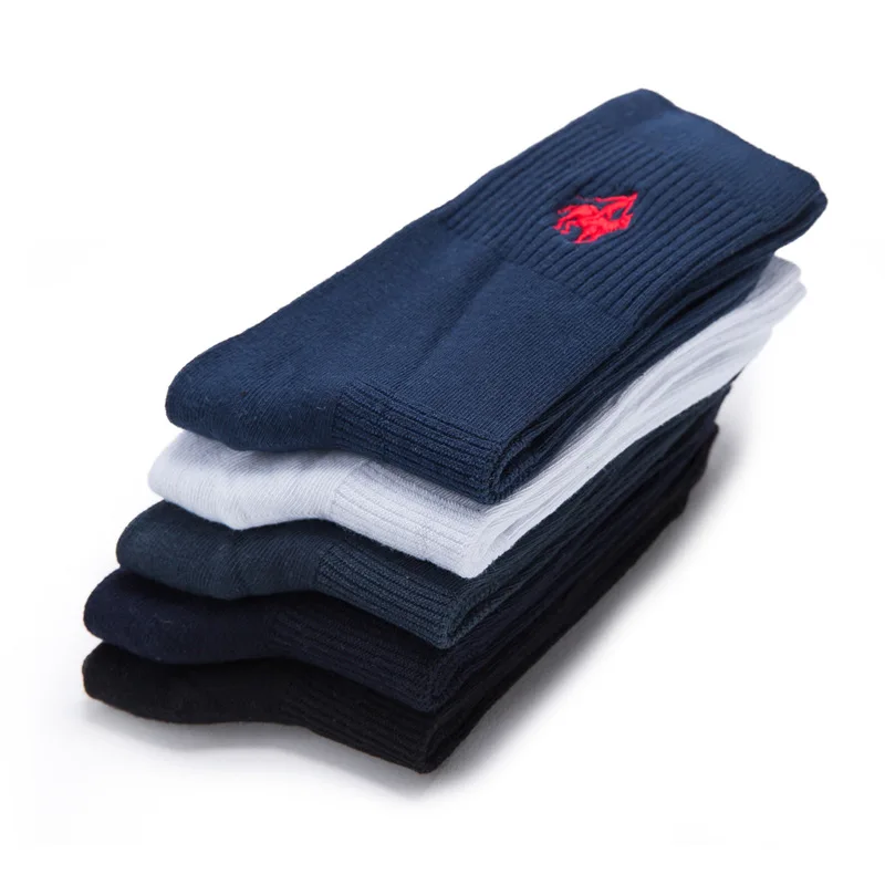 PIER POLO socks 5 Pairs/lot Autumn winter men\'s cotton socks double needle embroidery Meias Harajuku Happy Men\'s Business Socks