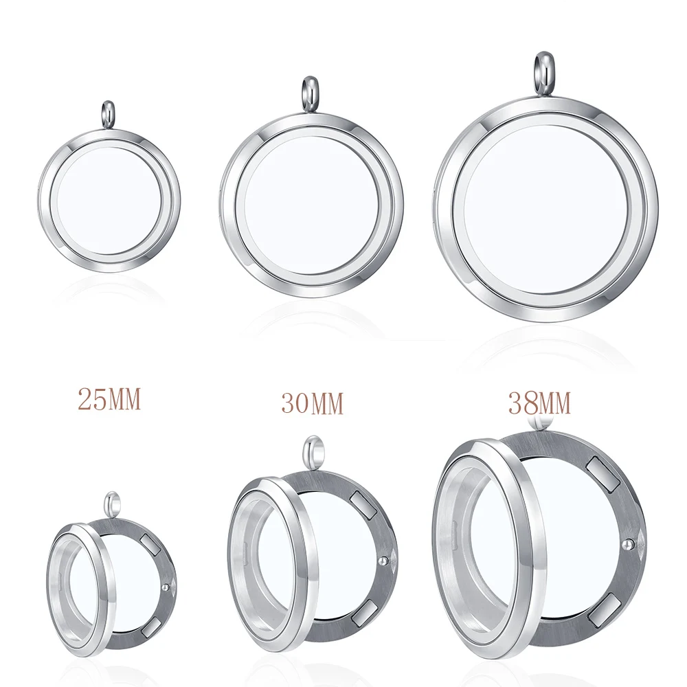 

10pcs 316L Stainless Steel 25mm 30mm 38mm Magnetic Plain Glass Locket For Necklace Custom Floating Charms Keepsaking Xmas Gift