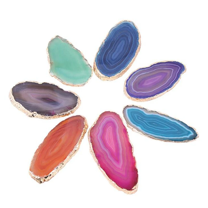 Luxury Agate Slice Stone Landscape Gold-Plated Edge Natural Agate Gemstones Home Accessories Palette Beautiful Stone