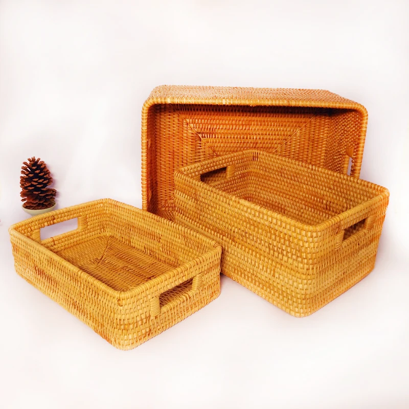 Vietnam Rattan Storage Basket Desktop Coffee Table Clothing Rattan Woven Storage Box Fruit Snack Basket Storage Box