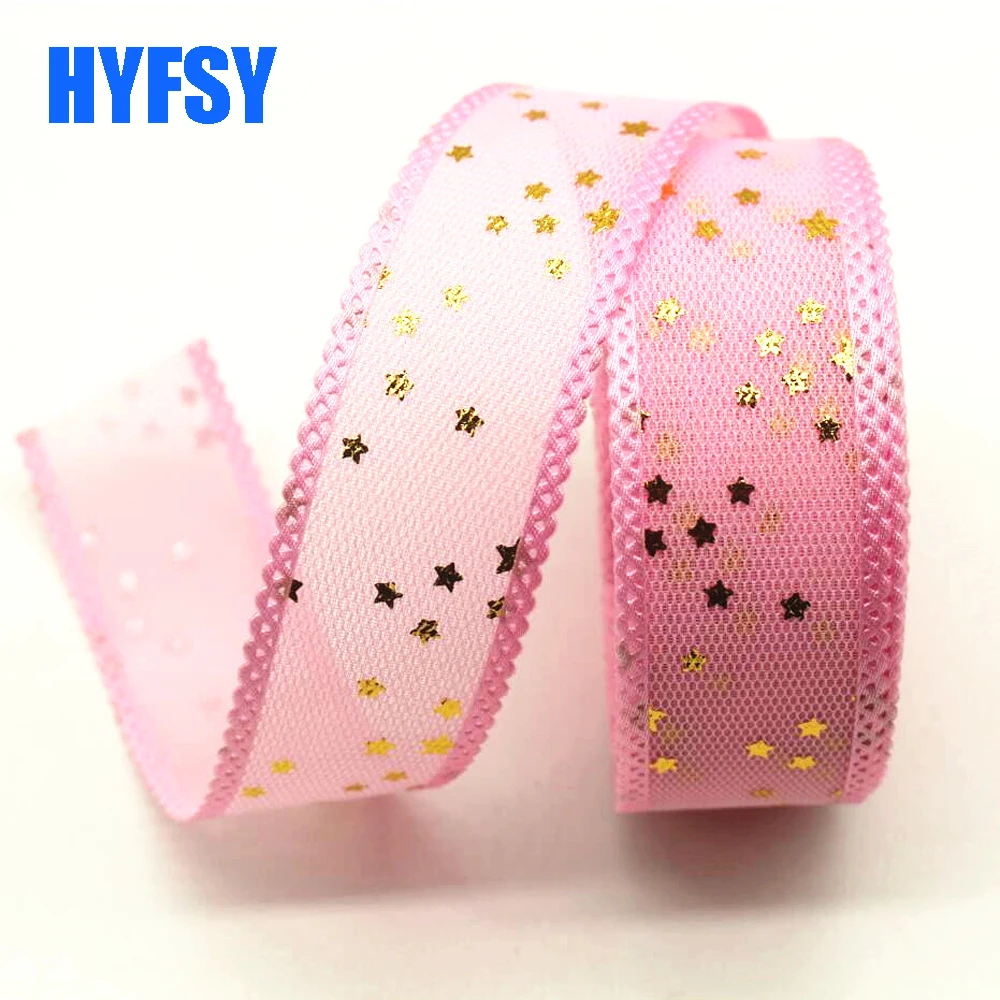 20 Yards 25MM Gold Star Pentacle Lace Ribbon DIY Handmade Material Hair Bows Accessories Colorful Gift Wrapping