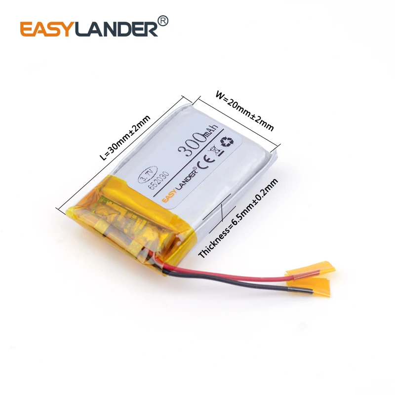 652030 3.7V 300mAh Rechargeable Lithium Li-ion Polymer Battery for MP3 GPS DVR Bluetooth Speaker toys 691929 702030