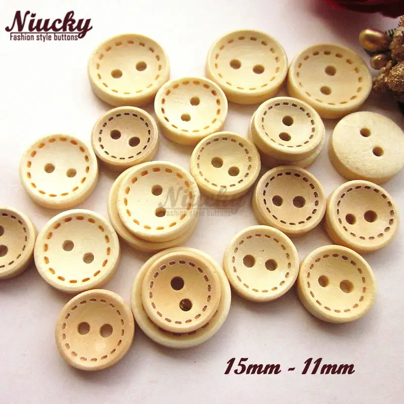 Niucky 15mm / 13mm / 11mm dotted line bowl wooden buttons for craft scrapbook sewing wood decorative accessories W0101-011w