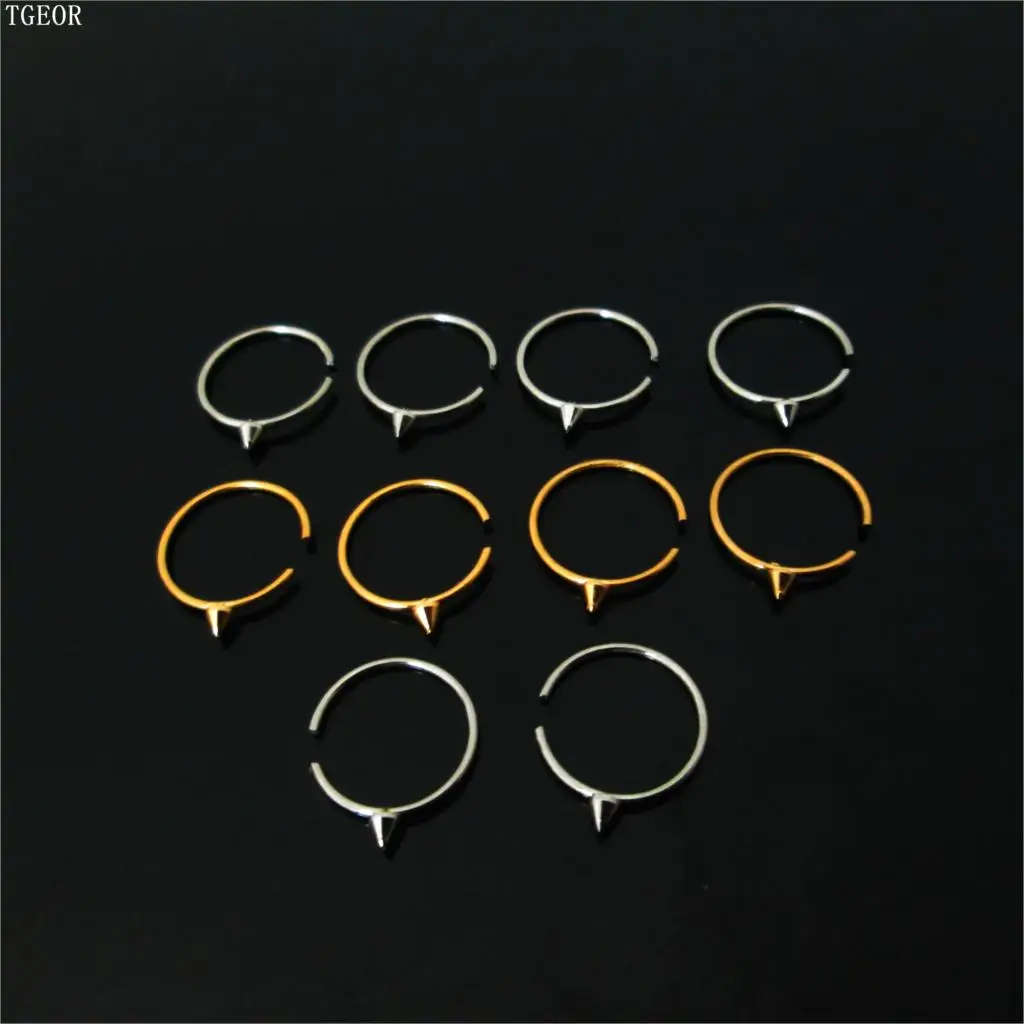 

Free shipping wholesale 22G 0.6*8mm 100pcs plain1.5mm spike cone Septum Ring Stainless Steel titanium plated piercing nose ring