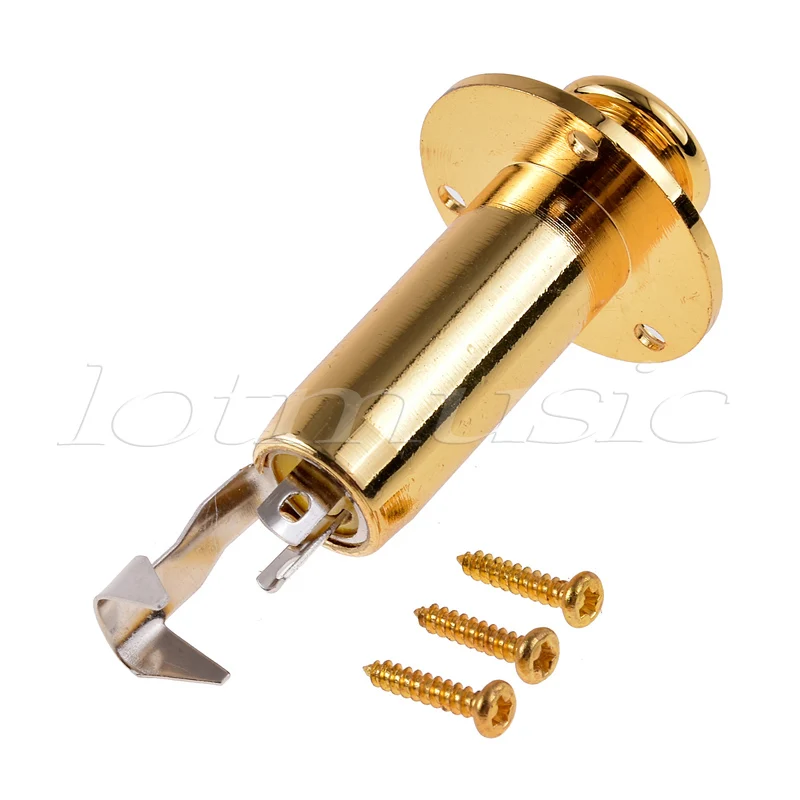 Acoustic Electric Guitar Bass Output Jack Strap Button Endpin Plug Socket Stereo Cylinder Gold Chrome Black