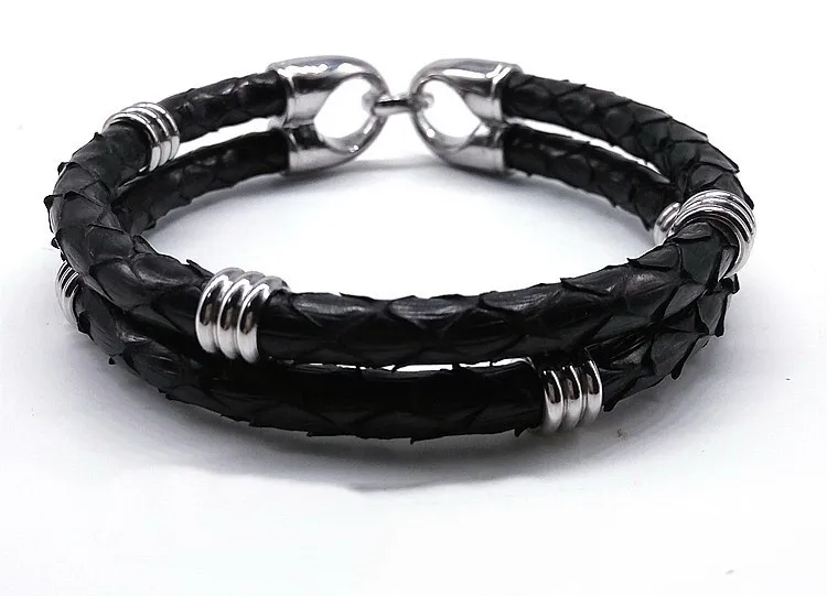 (10pcs) New stingray/python bracelet Luxury man beads Bracelet Stainless steel bead color leather bracelet SW-0043