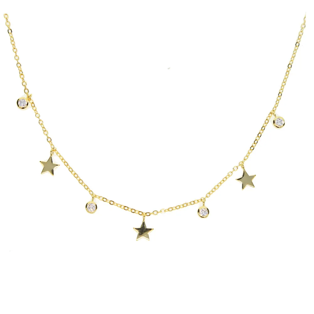 top quality AAA bezel cz zirconia drop shinny star dainty charm gold 3 colors fashion women 33+7cm necklace