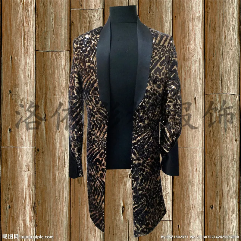 

mens stage performance black and golden fullsequined leopard tuxedo jacket stage wear/singing/bar/event/club/performance acket