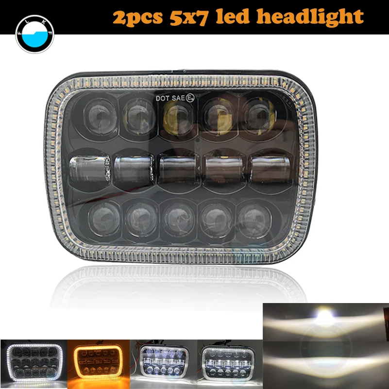 2 pcs 5X7inch Rectangular Sealed Beam 7X6 LED Headlight With Amber Turn Signal LED for Jeep Wrangler YJ Cherokee XJ Trucks 4x4 .