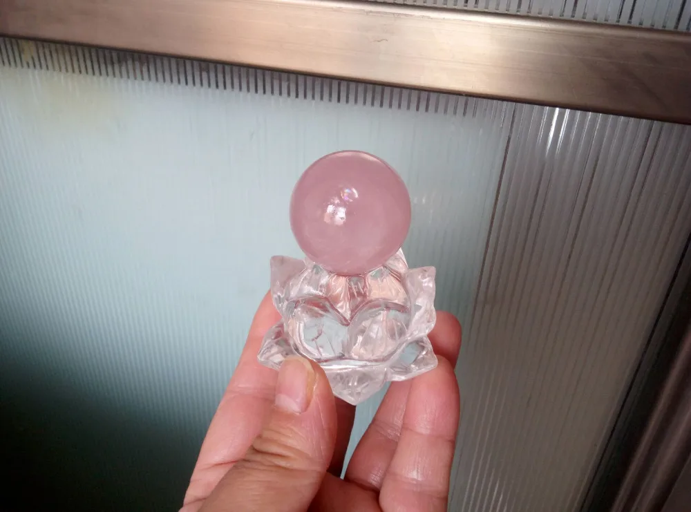 

Hand Carved Clear Natural Quartz Crystal lotus flower carved+Rose Quartz Sphere