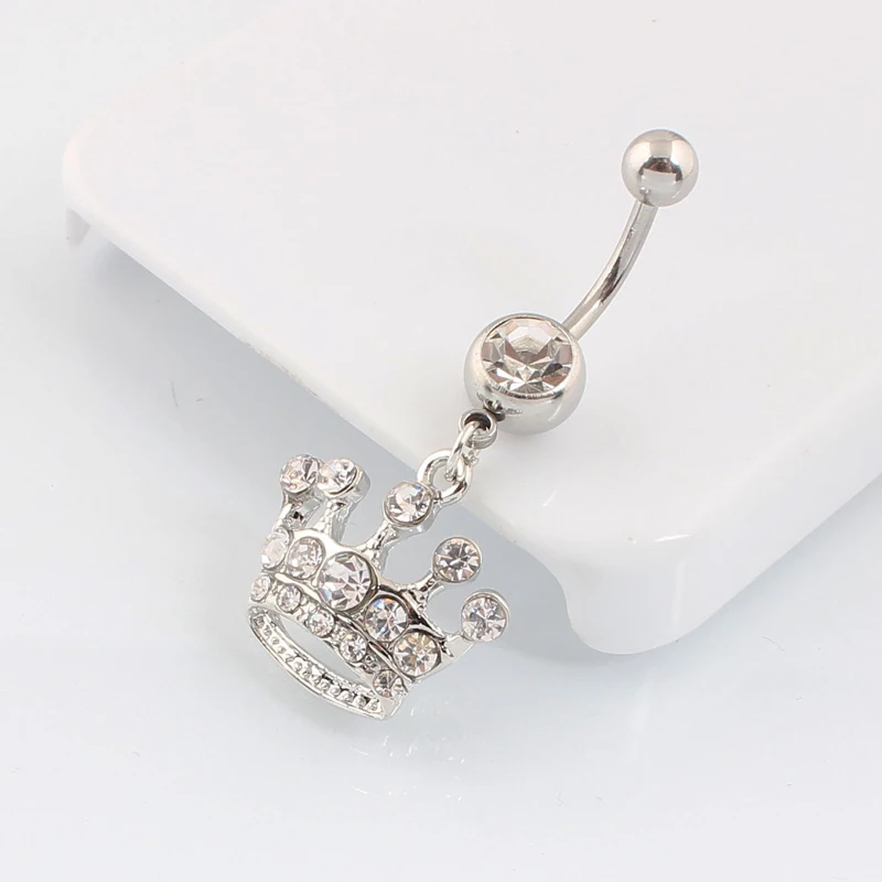 Piercing Dangle Imperial crown pendant Belly button ring Fashion Woman Body jewelry Wholesale 14G Surgical Steel bar Nickel-free