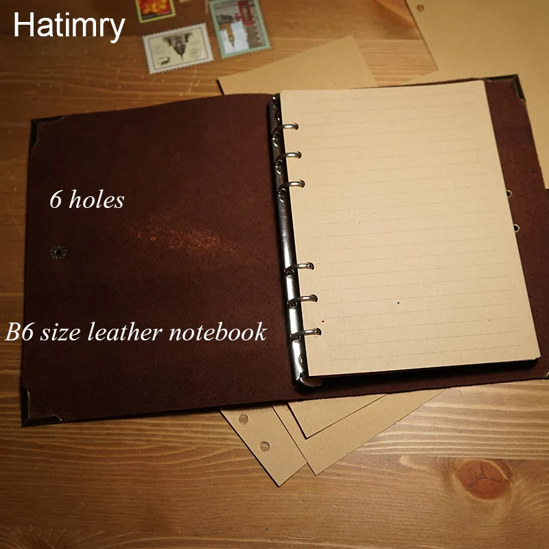 Hatimry Genuine leather jornal notebook  B6 size sparil button kraft paper sketch books brown color notebooks school supplies