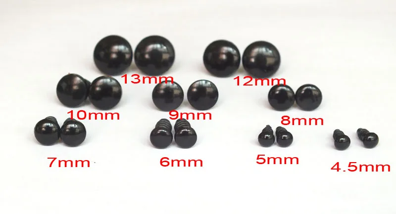 Wholesale 100pcs/lot Black Round FLAT Safety Eyes Plastic Doll Eyes 4.5mm-13mm