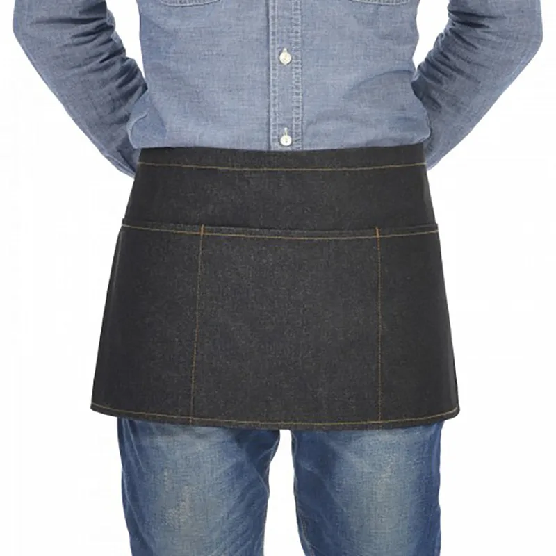 2024 Original KEFEI Fashion Denim Apron BBQ Restaurant Cafe Hotel Chef Waist Apron Short Pockets Shave Apron Kitchen Pinafore