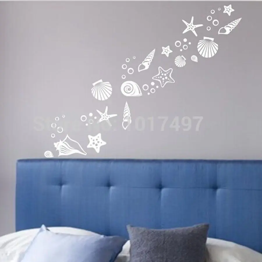 Set of 30 Fancy Sea Beach Shell Wall Sticker - Beach Themed Vinyl Decals Room Decoration Sea Shell Art Decor