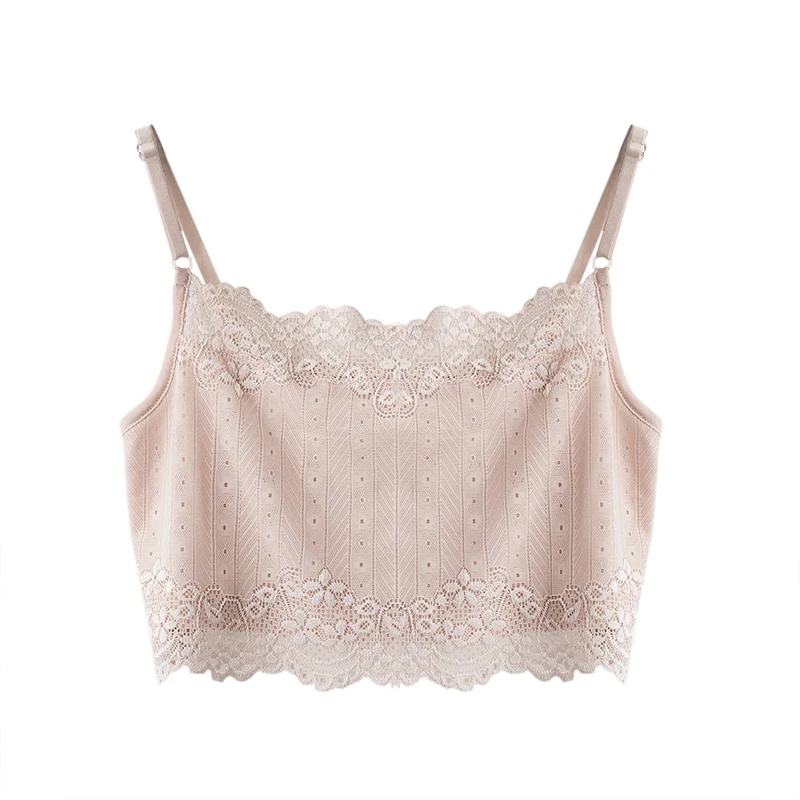 SuyaDream Women Tube Top 100% Natural Silk and Lace Bandeau Adjustable Shoulder tape New Healthy Underwear Beige Black White