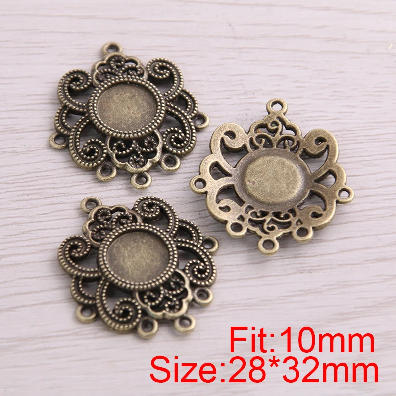 SWEET BELL 6 sztuk/partia 10mm rozmiar wewnętrzny dwa kolory styl sławy kwiaty okrągłe złącze Cabochon + szklana podstawa ustawienie Charms wisiorek — zdjęcie 4