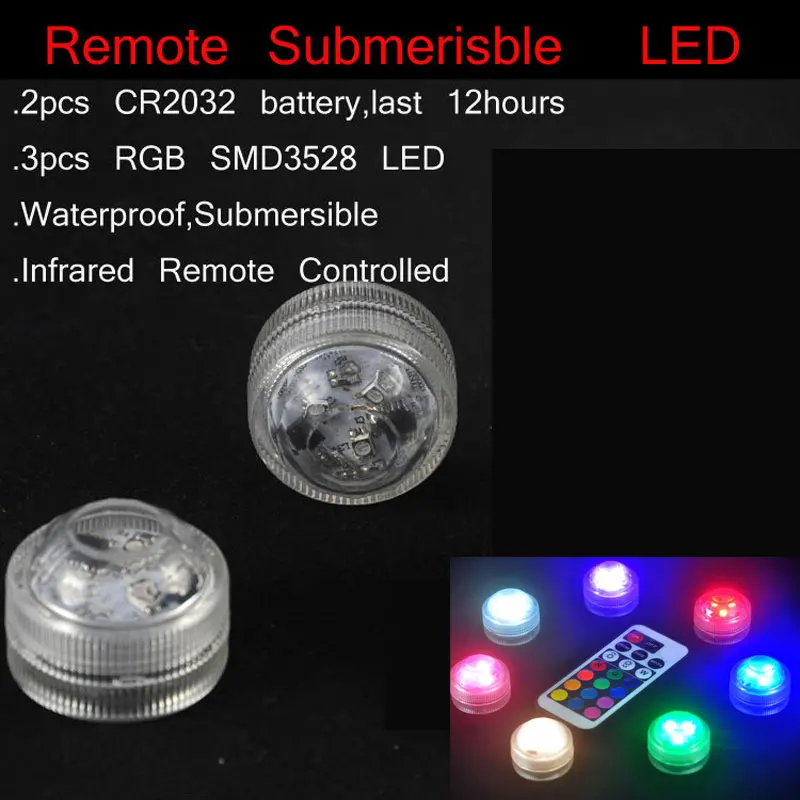 100pcs/lot LED submersible floralytes Remote controlled floral tea Light Candle w/timer controller RGB color-change Wedding Xmas