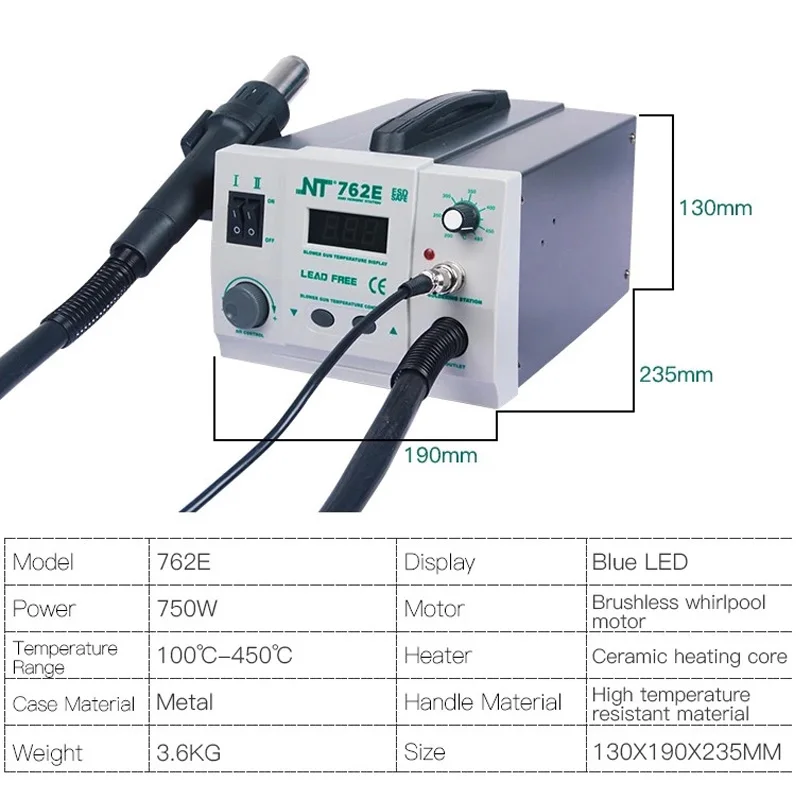 2 Trong 1 Không Chì BGA Súng Bắn Khí Nóng Bộ Hàn Điều Chỉnh SMD Hàn Làm Lại Trạm Điện Thoại Vi Mạch PCB Sửa Chữa