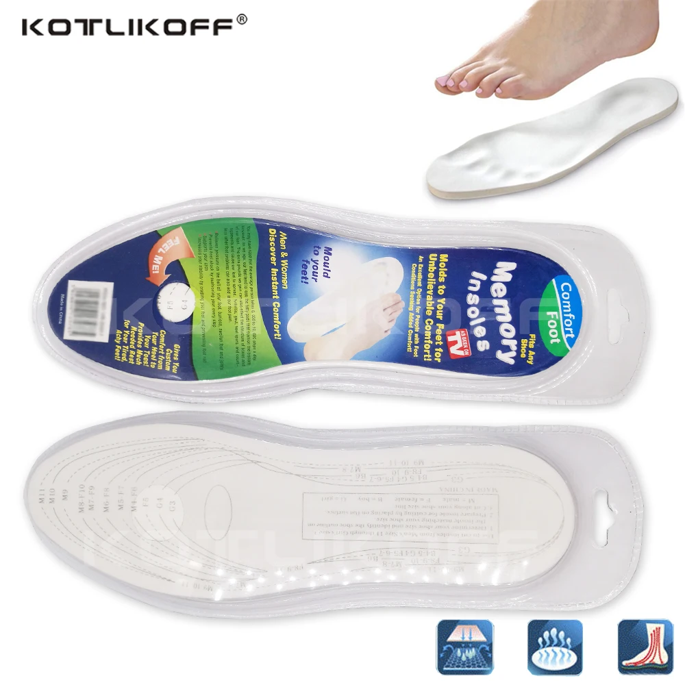 KOTLIKOFF 1 Pair Memory Foam Insoles Running Cushion Insoles For Feet Orthotic Arch Foot Care Comfort Pain Relief All Size