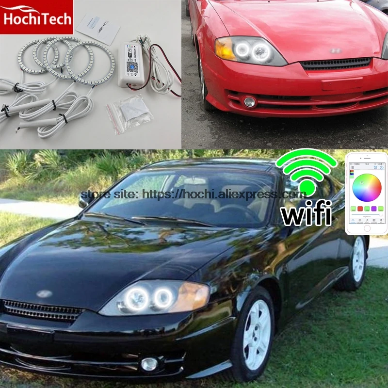 HochiTech Excellent RGB Multi-Color  rings kit car styling for Hyundai Tiburon 2003-2006 angel eyes wifi remote control