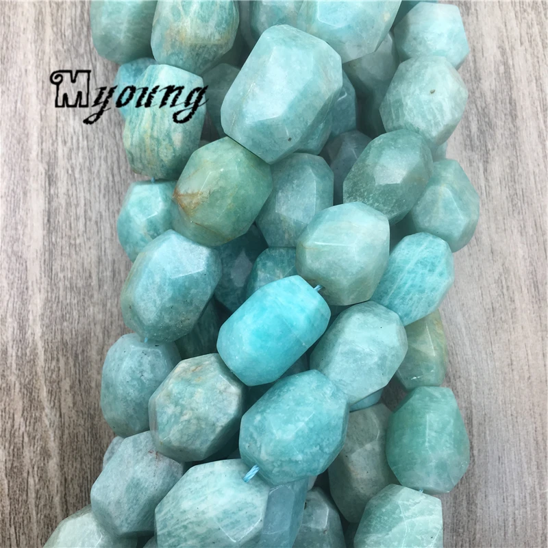 Amazonites Faceted Nugget Pendant Beads,Pure Sky Blue Stone Drilled Loose Charm Beads For DIY Jewelry MY1569