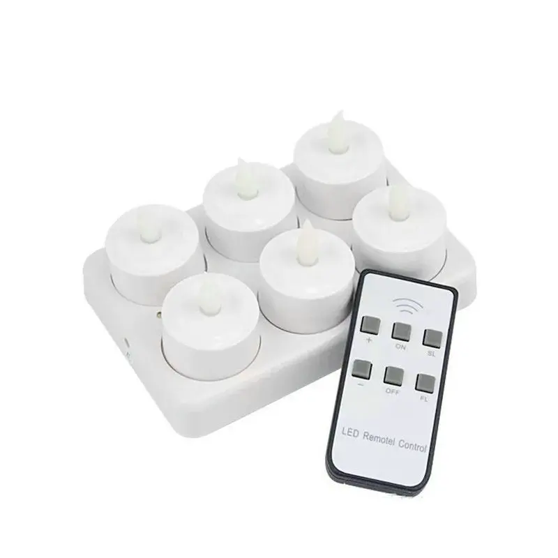 Set of 6 LED candle w/Remote controller Flickering frosted Rechargeable TeaLight Waxless Christmas Wedding Party bar Decor-White