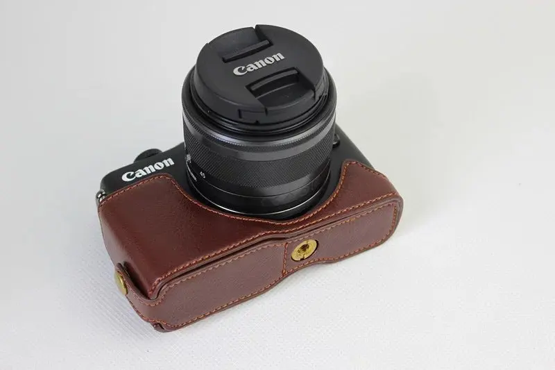 Canon eos m200 m100 eos m10用の本革製カメラケース,カメラの下部