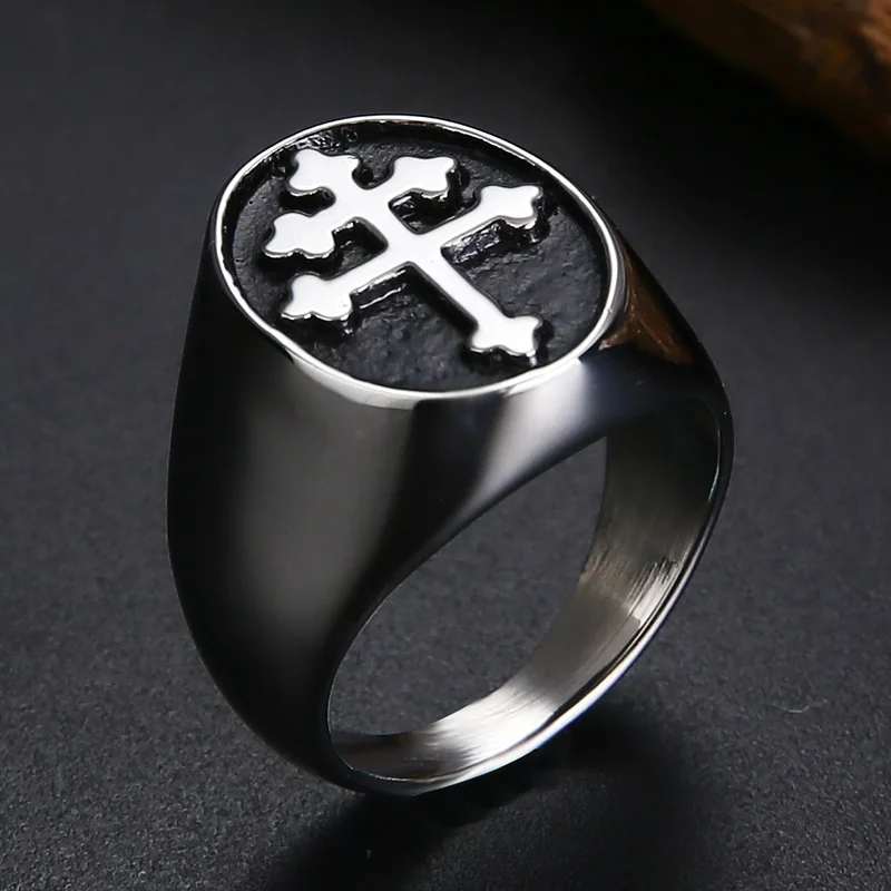 Valily Lorraine Cross Ring Gold  Color Titanium Stainless Steel Crux Vera Cross of Lorraine Rings for Men Jewelry wholesale