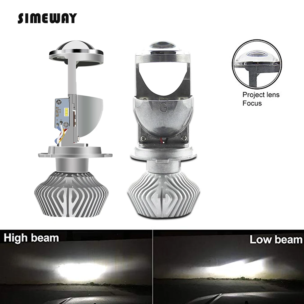 2X  H4 Led Headlight Bulbs With Mini Projector Lens Hi/Lo Beam 35W 6000K 8000LM Plug And Play Fanless Led Headlight Kit 12V-24V