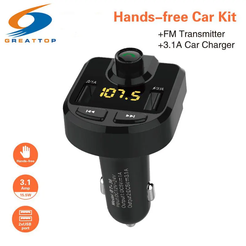 

Bluetooth Handsfree Car Kit FM Transmitter Support TF Card U Disk Car MP3 Audio Player Support Folder Switch Charger