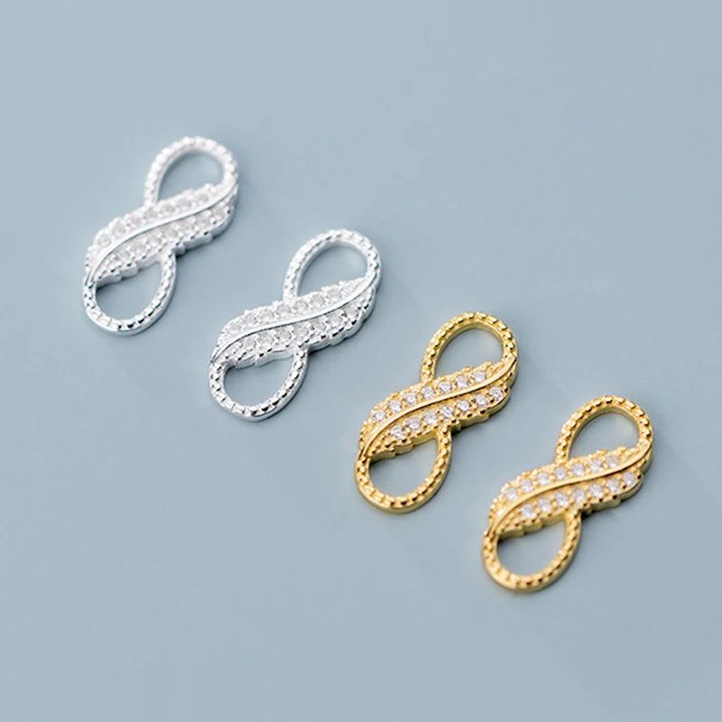 

1pc 925 Sterling Silver AAA Zircon Paved Charm Connectors 15mm 8 Shape S925 Silver Connection Pendants DIY Fine Jewelry Findings