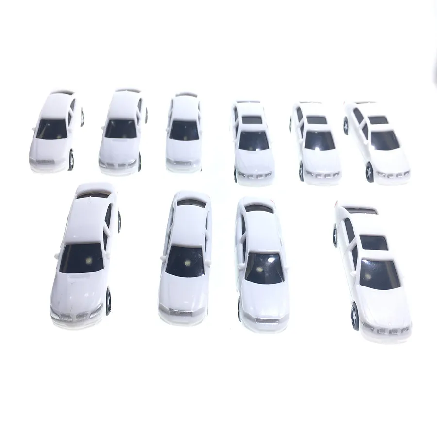 10Pcs/lot 1:100 Scale Model Miniature White Car For Architecture Plastic Building Model Kits Toy