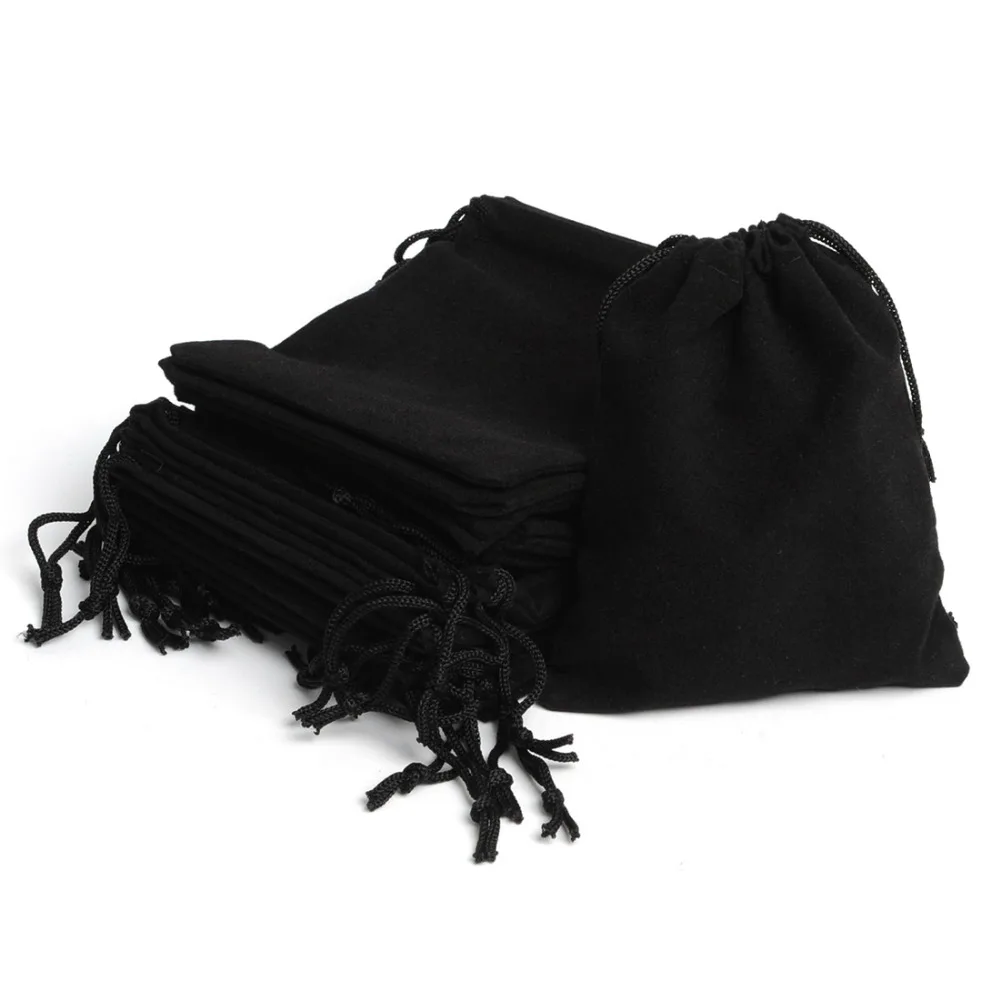 100pcs 12*10Cm Black Drawstring Velvet Pouch Jewelry Bags Bracelet Wedding New Year Christmas Party Ball Gift Bags sac cadeau