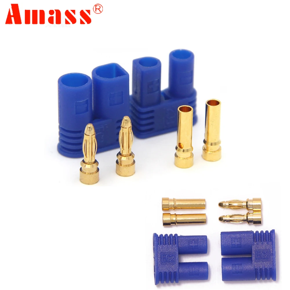 5pair Amass EC2 EC3 EC5 Battery Connector Kit Male Female 2.0mm 3.5mm 5.0mm Gold Plated Banana Plug for RC Battery Model Parts