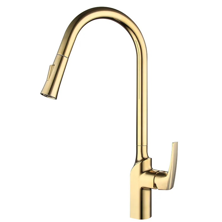 

Luxury gold solid brass kitchen faucet pull down Mixer faucet with spray Cold and Hot faucet--High quality material