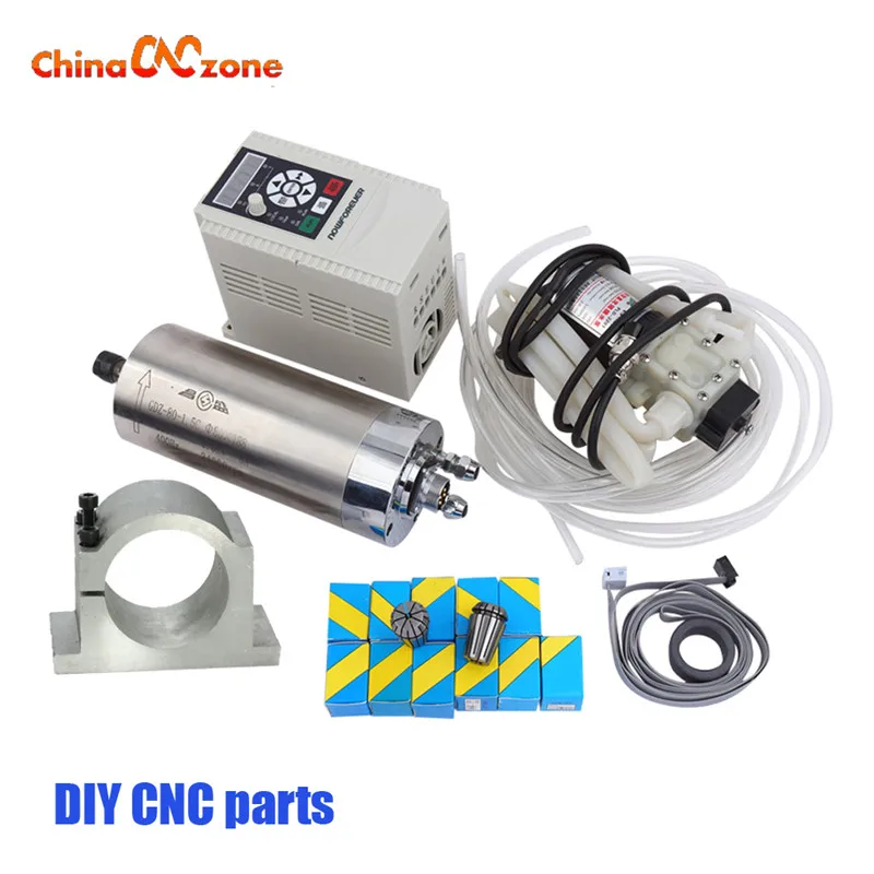 CNC Water Cooled Spindle Kit 1.5KW CNC Milling Spindle Motor + 1.5KW VFD + 80mm clamp + water pump/pipe +ER20 for CNC Router